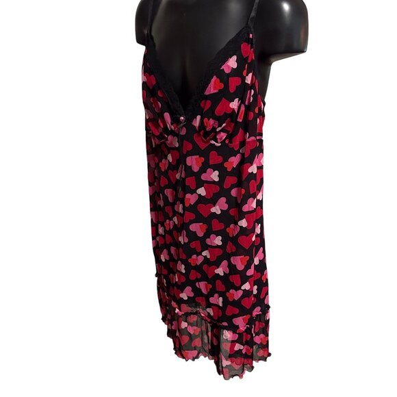Cacique Intimates Womens Plus Size 14/16 Black Mesh Chemise Slip Pink Red Hearts - Picture 4 of 15